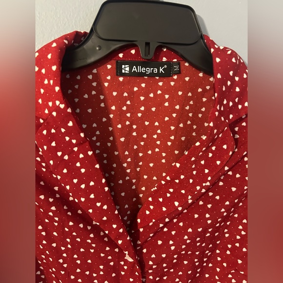 Allegra K Red Blouse with White Heart Pattern NWOT - Picture 4 of 6